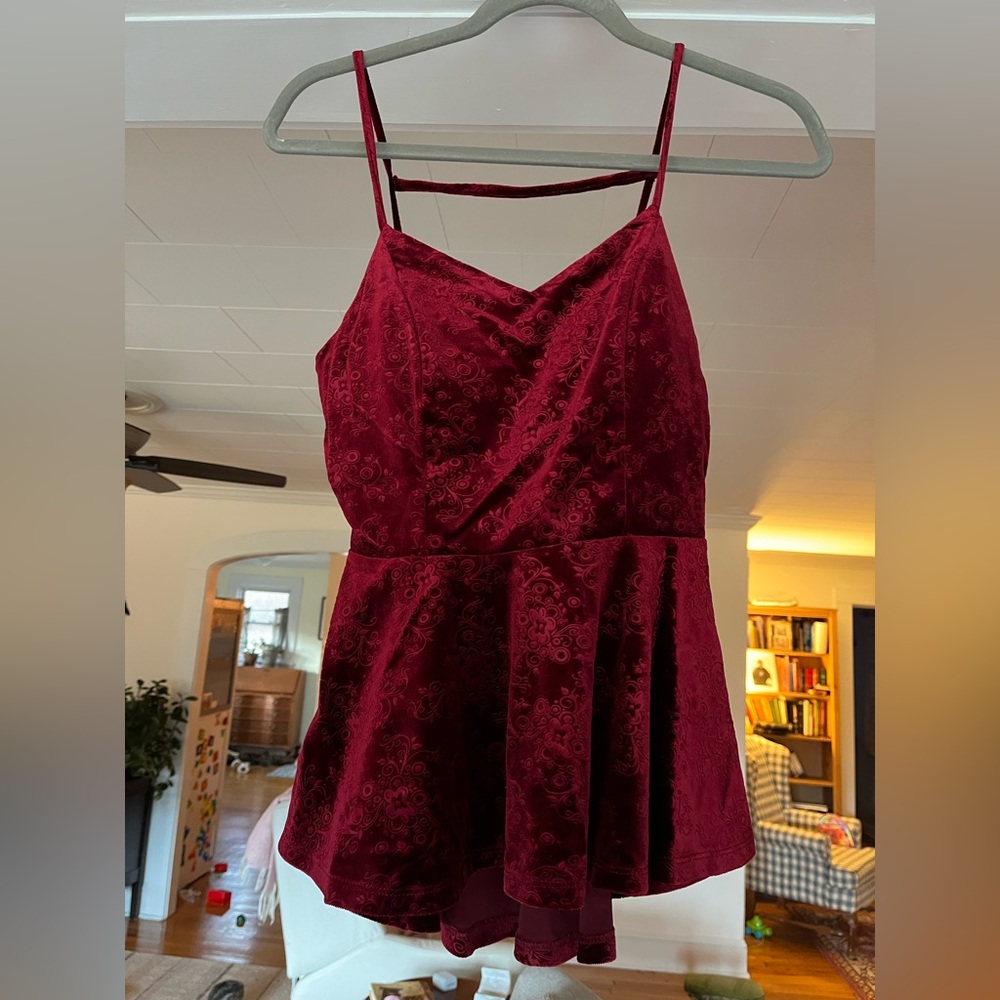 Burgundy Velvet Strappy Peplum Top